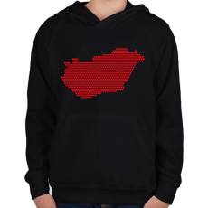 PRINTFASHION Magyarország szívekkel - Gyerek kapucnis pulóver - Fekete