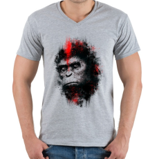 PRINTFASHION Majmok bolygója - Férfi V-nyakú póló - Sport szürke