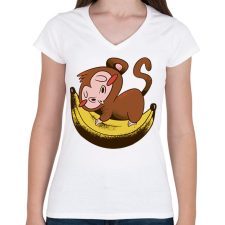 PRINTFASHION Majom banánon - Női V-nyakú póló - Fehér női póló