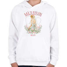 PRINTFASHION Májusban férjhez megyek - Gyerek kapucnis pulóver - Fehér