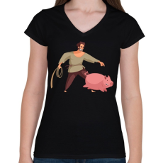 PRINTFASHION Malacfogó - Női V-nyakú póló - Fekete