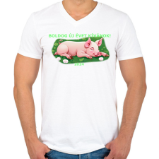 PRINTFASHION malacka szöveggel - Férfi V-nyakú póló - Fehér férfi póló