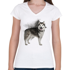PRINTFASHION Malamut - Női V-nyakú póló - Fehér női póló