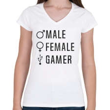 PRINTFASHION Male-Female-Gamer - Női V-nyakú póló - Fehér női póló