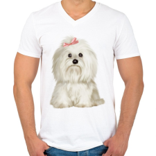 PRINTFASHION Máltai selyemkutyás póló - Férfi V-nyakú póló - Fehér férfi póló