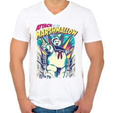 PRINTFASHION Mályvacukros támadás - Férfi V-nyakú póló - Fehér