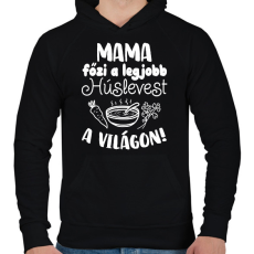 PRINTFASHION Mama főzi a legjobb húslevest a világon! - Férfi kapucnis pulóver - Fekete
