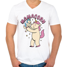 PRINTFASHION Mama unikornis - Férfi V-nyakú póló - Fehér