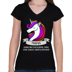 PRINTFASHION Mama unikornis - Női V-nyakú póló - Fekete