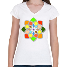 PRINTFASHION Mandala 6 - Női V-nyakú póló - Fehér