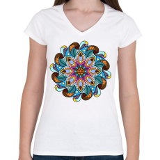 PRINTFASHION Mandala - Női V-nyakú póló - Fehér