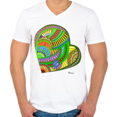 PRINTFASHION Mandala szív - Férfi V-nyakú póló - Fehér