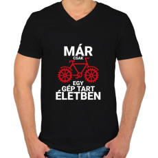 PRINTFASHION Már csak egy gép tart életben - Kerékpáros - Férfi V-nyakú póló - Fekete