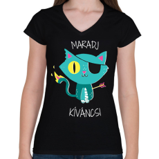 PRINTFASHION Maradj kíváncsi - Női V-nyakú póló - Fekete