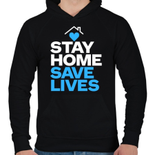 PRINTFASHION Maradj otthon és ments életet! - Férfi kapucnis pulóver - Fekete férfi pulóver, kardigán