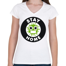 PRINTFASHION Maradj otthon!  - Női V-nyakú póló - Fehér női póló