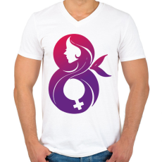 PRINTFASHION Március 8 - Férfi V-nyakú póló - Fehér