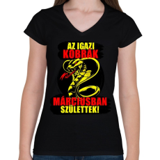 PRINTFASHION Márciusi Kobra - Női V-nyakú póló - Fekete