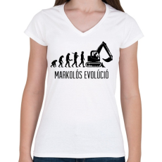 PRINTFASHION Markolós evolúció - Női V-nyakú póló - Fehér