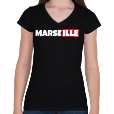 PRINTFASHION MARSEILLE - Női V-nyakú póló - Fekete