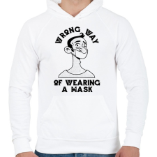 PRINTFASHION Maszk használat - rosszul - Wrong way - Férfi kapucnis pulóver - Fehér férfi pulóver, kardigán