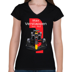 PRINTFASHION Max Verstappen 1 autóversenyző - fehér felirat - Női V-nyakú póló - Fekete