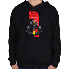 PRINTFASHION Max Verstappen 1 autóversenyző - fekete felirat - Gyerek kapucnis pulóver - Fekete