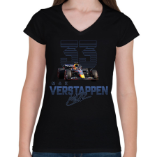PRINTFASHION Max Verstappen - Női V-nyakú póló - Fekete női póló