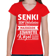 PRINTFASHION mazda fehér - Női V-nyakú póló - Piros