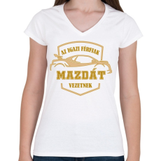 PRINTFASHION Mazdás sofőr - Női V-nyakú póló - Fehér