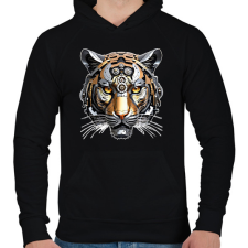 PRINTFASHION Mechanikus tigris - Férfi kapucnis pulóver - Fekete férfi pulóver, kardigán