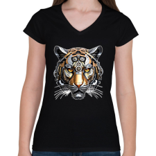 PRINTFASHION Mechanikus tigris - Női V-nyakú póló - Fekete női póló