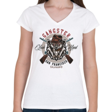 PRINTFASHION Medve 07 - San Francisco Gangster - Női V-nyakú póló - Fehér női póló