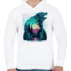 PRINTFASHION Medve a naplementében - Férfi kapucnis pulóver - Fehér