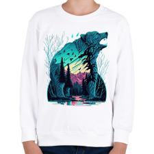 PRINTFASHION Medve a naplementében - Gyerek pulóver - Fehér gyerek pulóver, kardigán