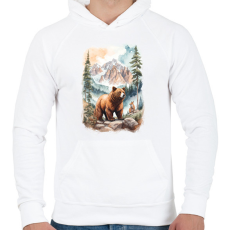 PRINTFASHION Medve az erdőben - Férfi kapucnis pulóver - Fehér