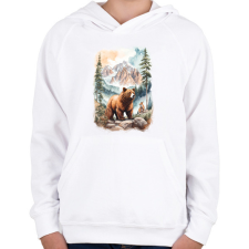 PRINTFASHION Medve az erdőben - Gyerek kapucnis pulóver - Fehér gyerek pulóver, kardigán