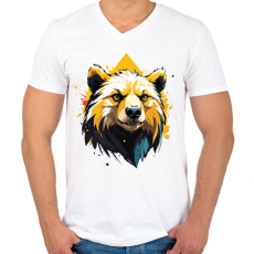 PRINTFASHION Medve - Férfi V-nyakú póló - Fehér