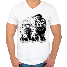 PRINTFASHION Medve hegy - Férfi V-nyakú póló - Fehér