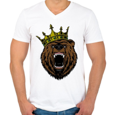 PRINTFASHION Medve king - Férfi V-nyakú póló - Fehér férfi póló