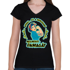 PRINTFASHION Megmenti önmagát - Női V-nyakú póló - Fekete női póló