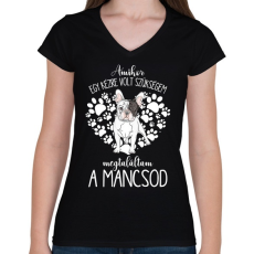 PRINTFASHION Megtaláltam a mancsod - Francia Bulldog - Női V-nyakú póló - Fekete