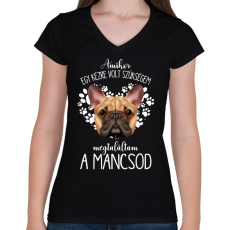PRINTFASHION Megtaláltam a mancsod - French Bulldog - Női V-nyakú póló - Fekete