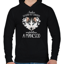 PRINTFASHION Megtaláltam a mancsod - Husky - Férfi kapucnis pulóver - Fekete férfi pulóver, kardigán