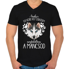 PRINTFASHION Megtaláltam a mancsod - Husky - Férfi V-nyakú póló - Fekete