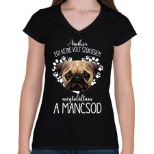 PRINTFASHION Megtaláltam a mancsod - Mopsz - Női V-nyakú póló - Fekete női póló