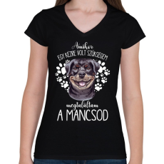 PRINTFASHION Megtaláltam a mancsod - Rottweiler - Női V-nyakú póló - Fekete