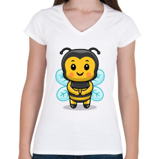 PRINTFASHION Méhecske 3 - Női V-nyakú póló - Fehér