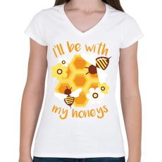 PRINTFASHION Méhész - Női V-nyakú póló - Fehér