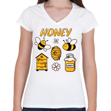 PRINTFASHION méhész - Női V-nyakú póló - Fehér